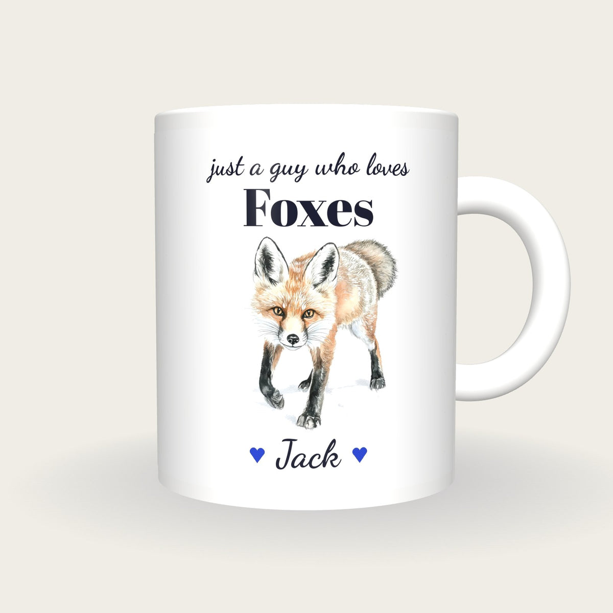 Personalised Fox Mug, Just A Guy Who Loves Foxes, front