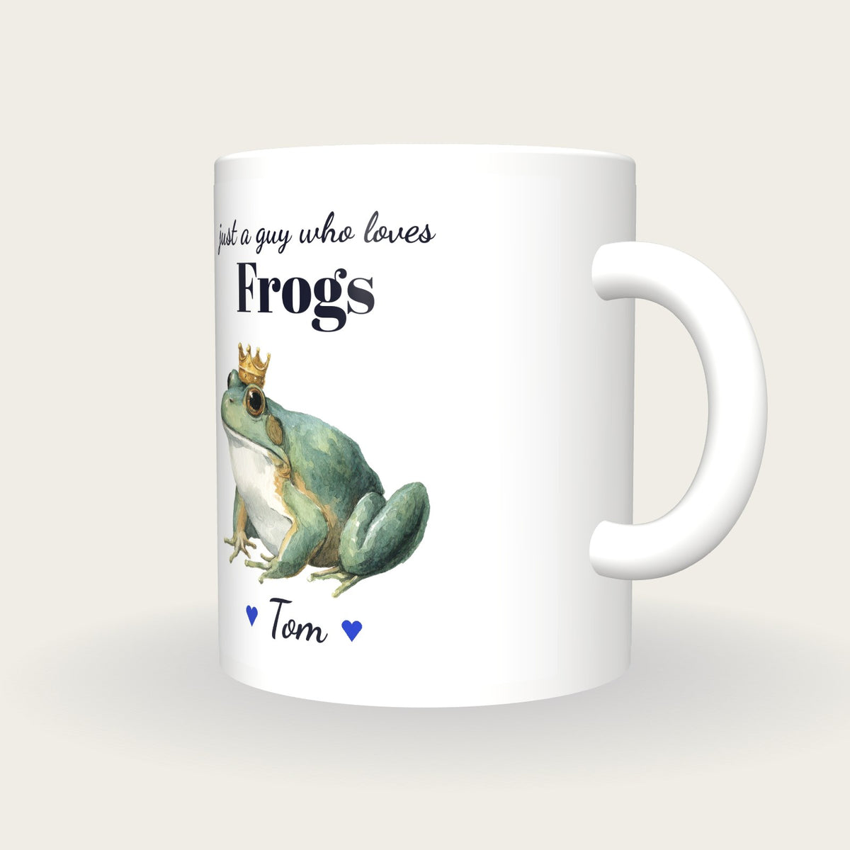 Personalised Frog Mug, Just A Guy Who Loves Frogs, three-quarter view