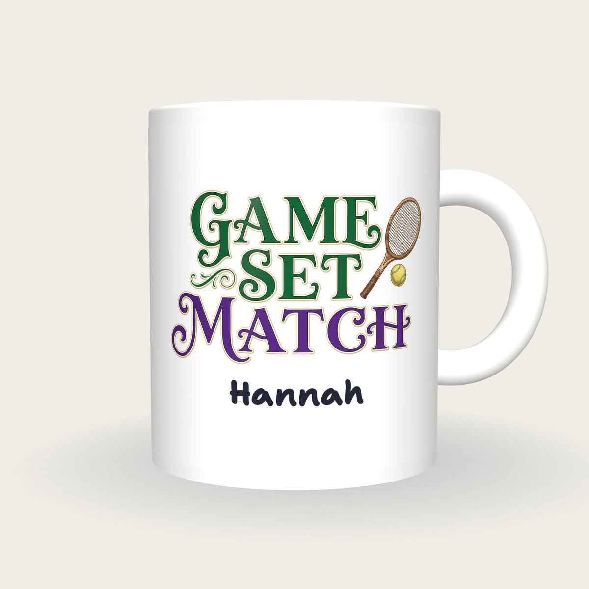 Personalised Game Set Match Tennis Mug, front