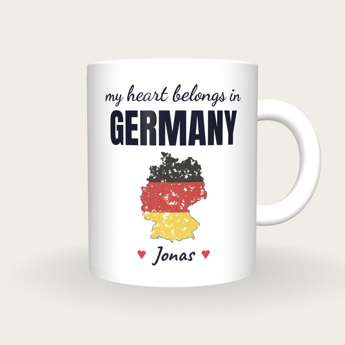Personalised Germany Map Mug, My Heart Belongs In Germany, front