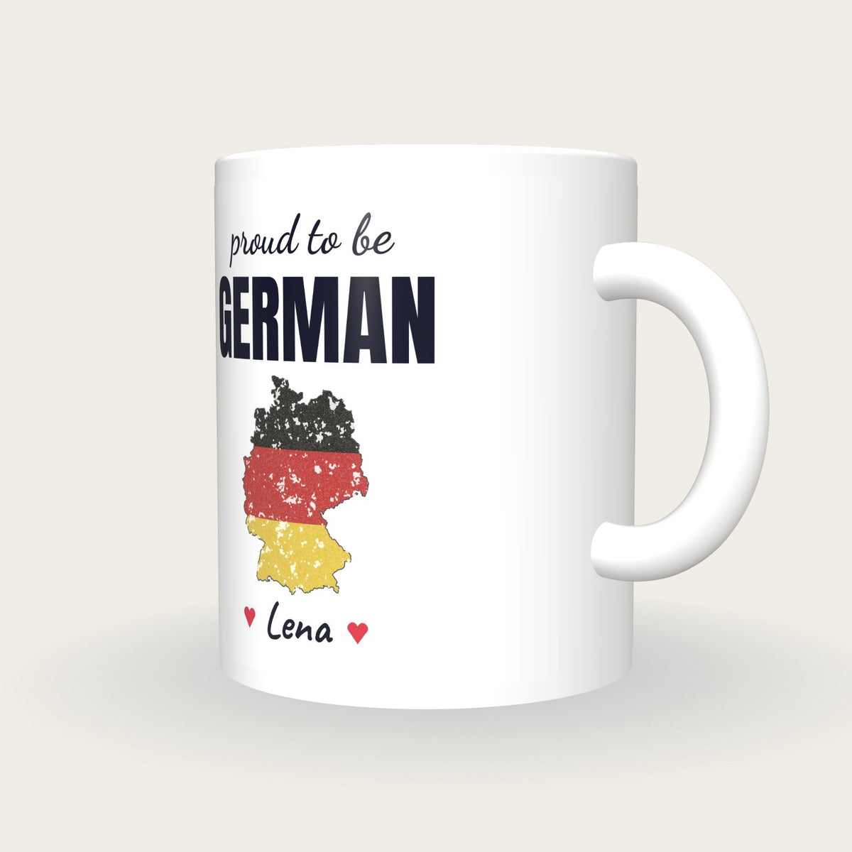 Personalised Germany Map Mug, Proud To Be German, three-quarter view