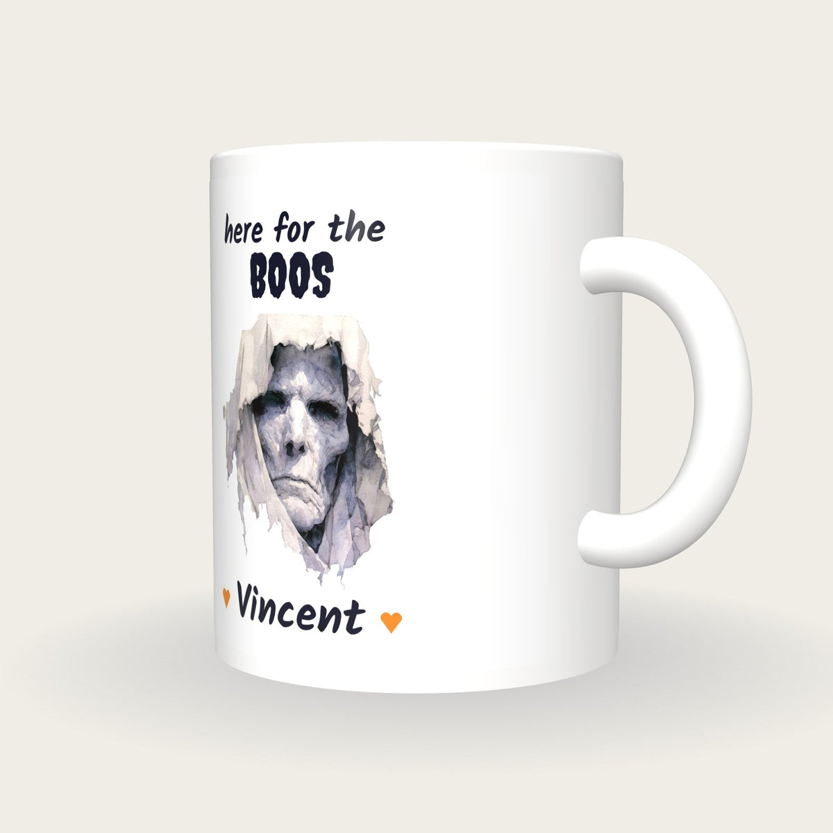 Personalised Ghoul Mug, Here For The Boos, three-quarter view