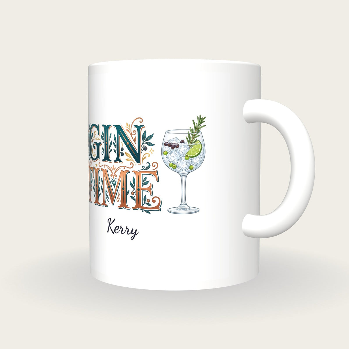 Personalised Gin Time Mug, three-quarter view