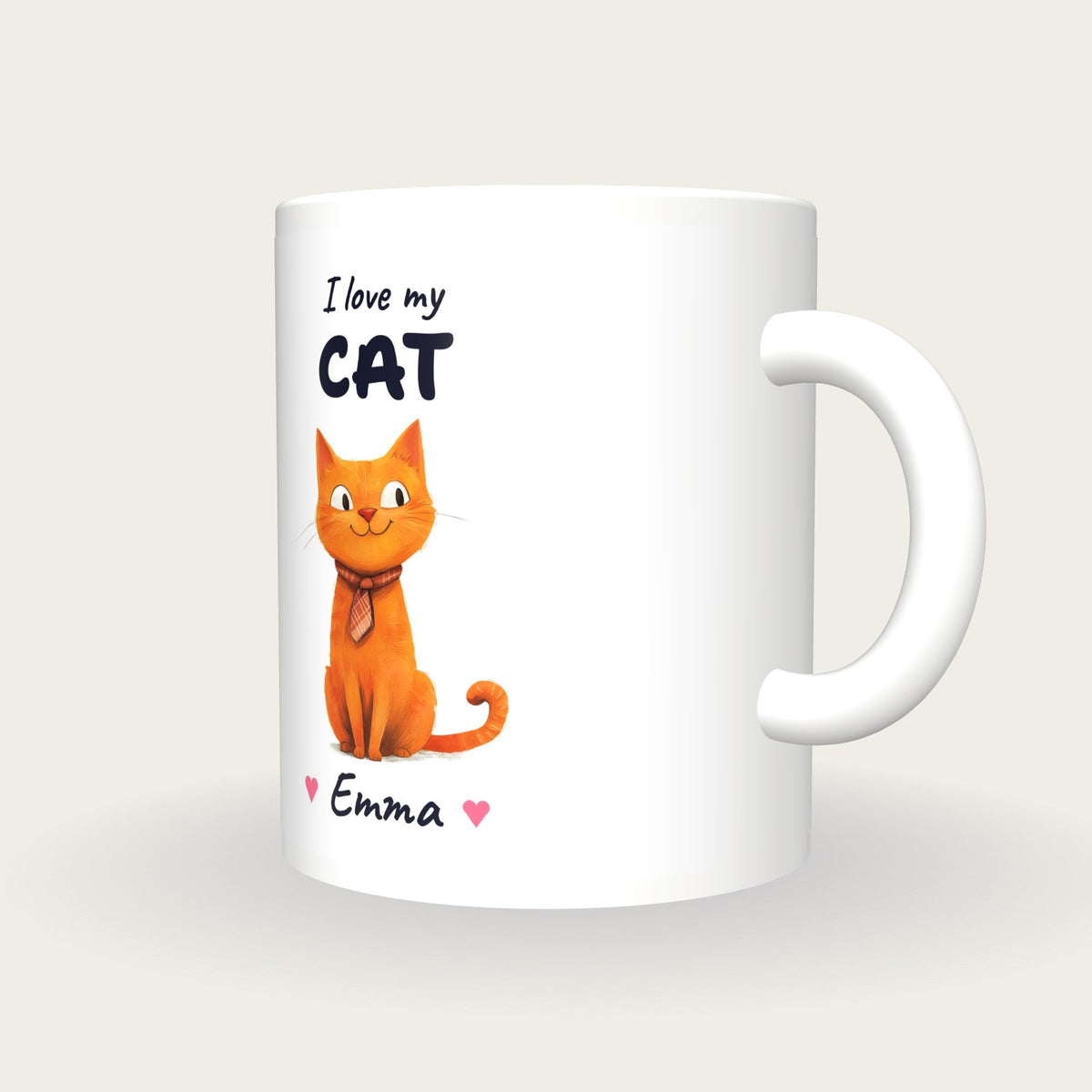 Personalised Ginger Cat Mug, I Love My Cat, three-quarter view