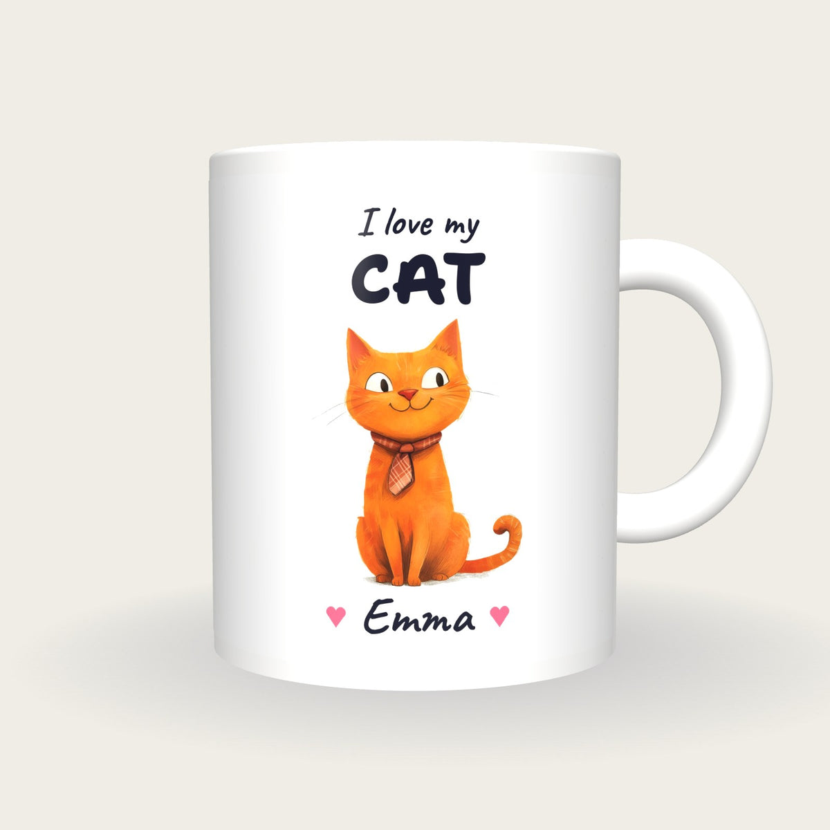 Personalised Ginger Cat Mug, I Love My Cat, front
