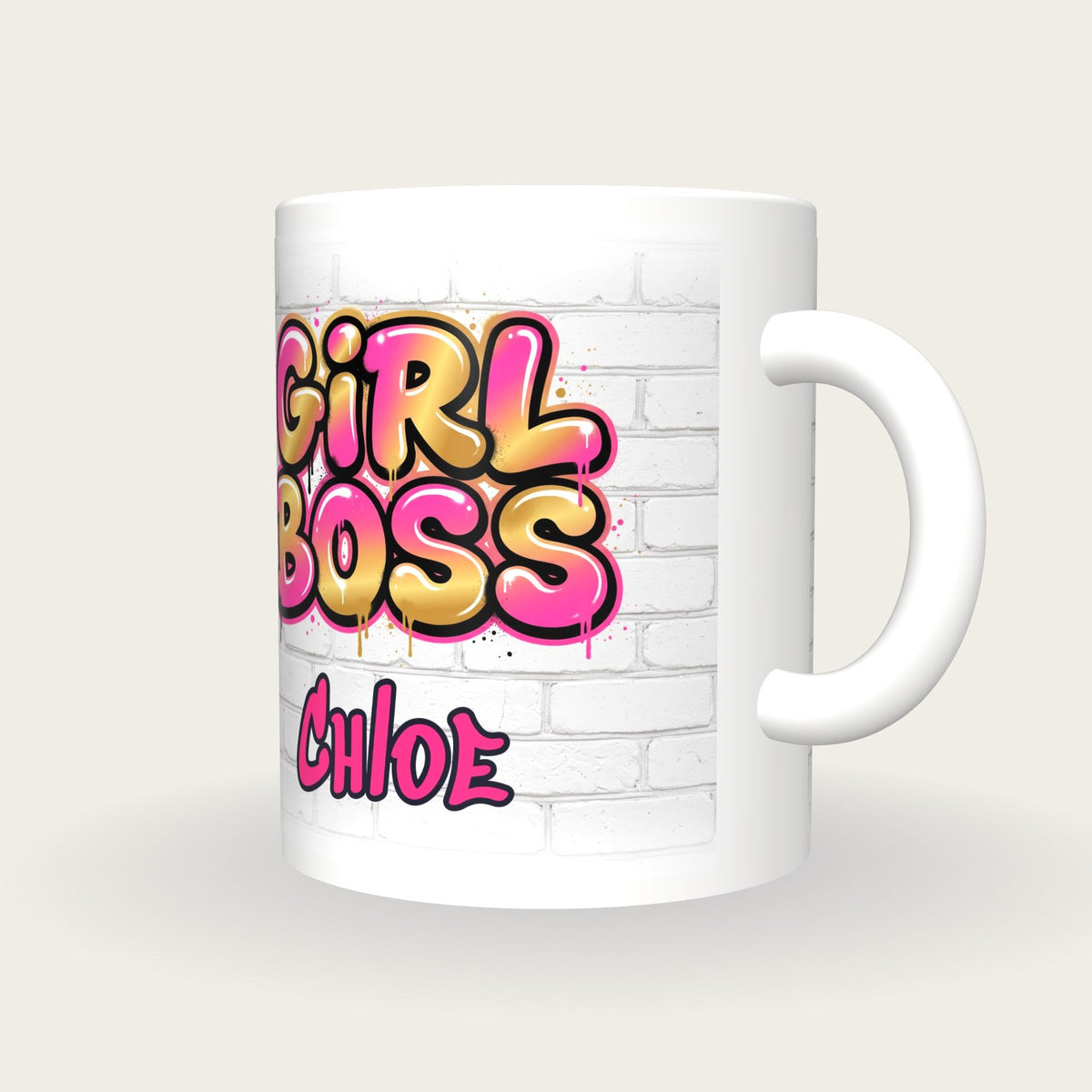 Personalised Girl Boss Graffiti Mug, three-quarter view
