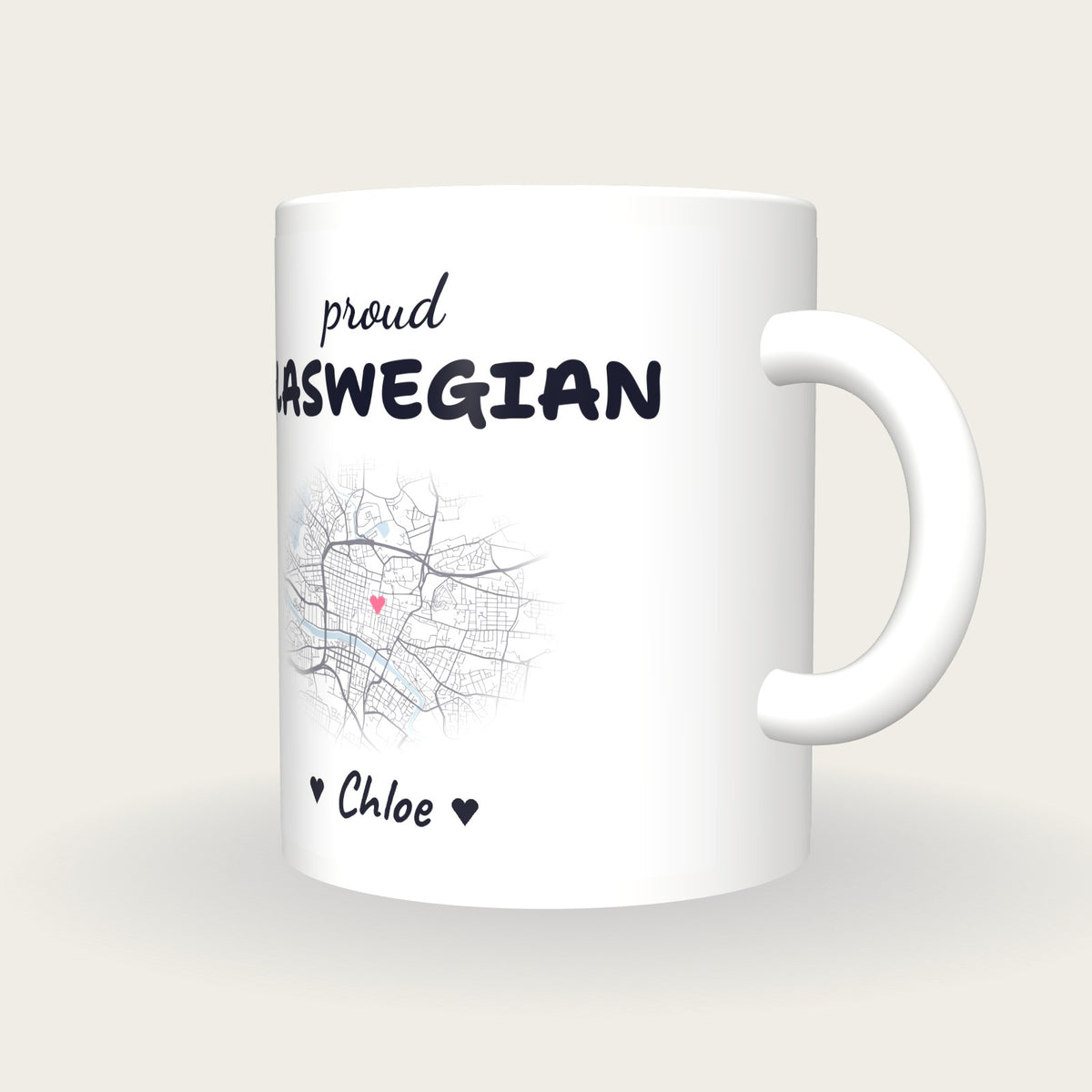 Personalised Glasgow Map Mug, Proud Glaswegian, three-quarter view