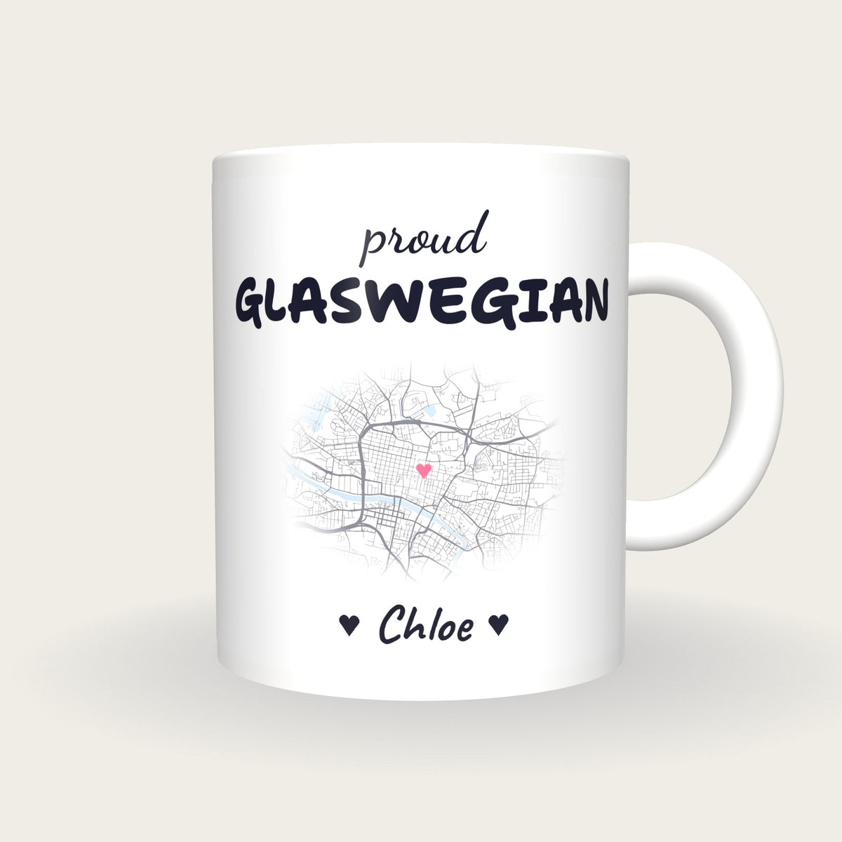 Personalised Glasgow Map Mug, Proud Glaswegian, front