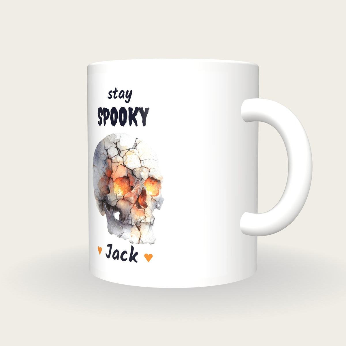 Personalised Glowing Skull Mug, Stay Spooky, three-quarter view