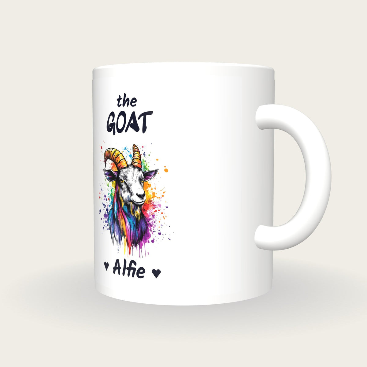 Personalised Goat Mug, The GOAT, three-quarter view