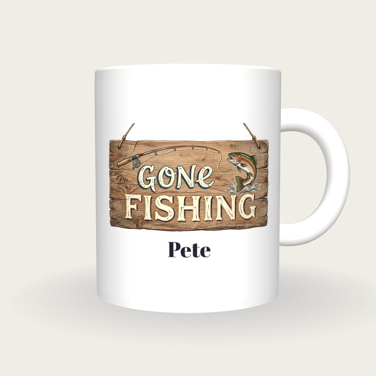 Personalised Gone Fishing Mug, front