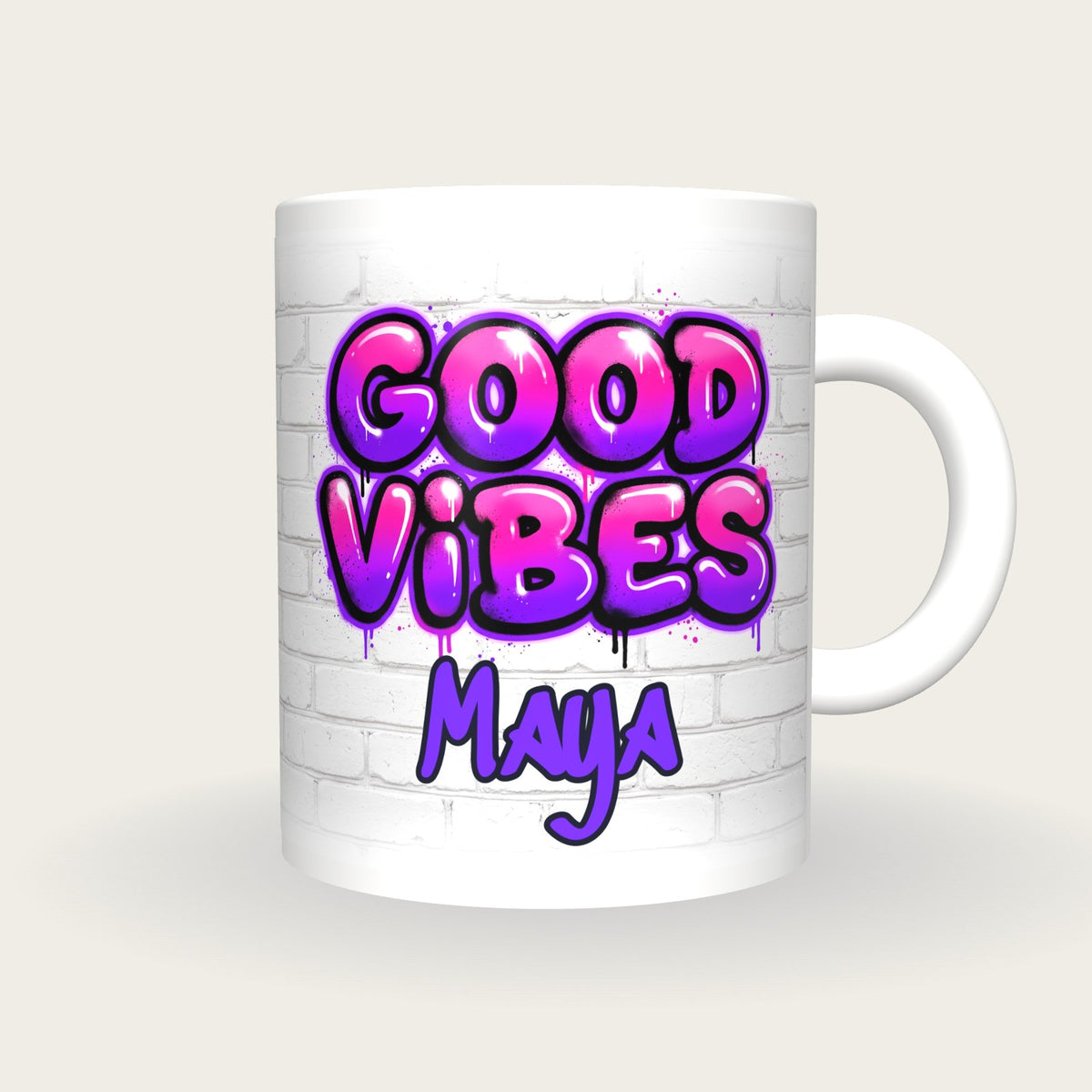 Personalised Good Vibes Graffiti Mug, front