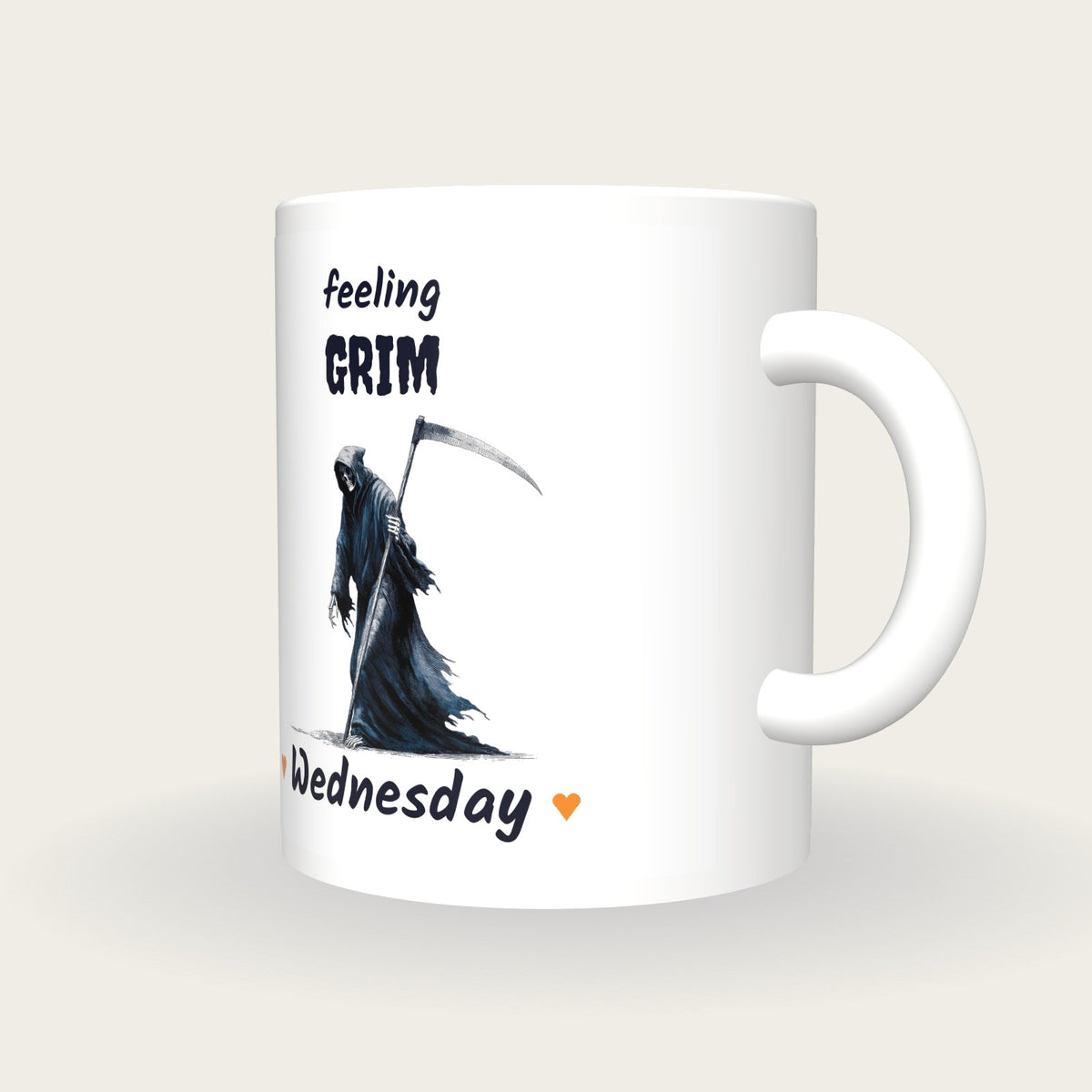 Personalised Grim Reaper Mug, Feeling Grim, three-quarter view