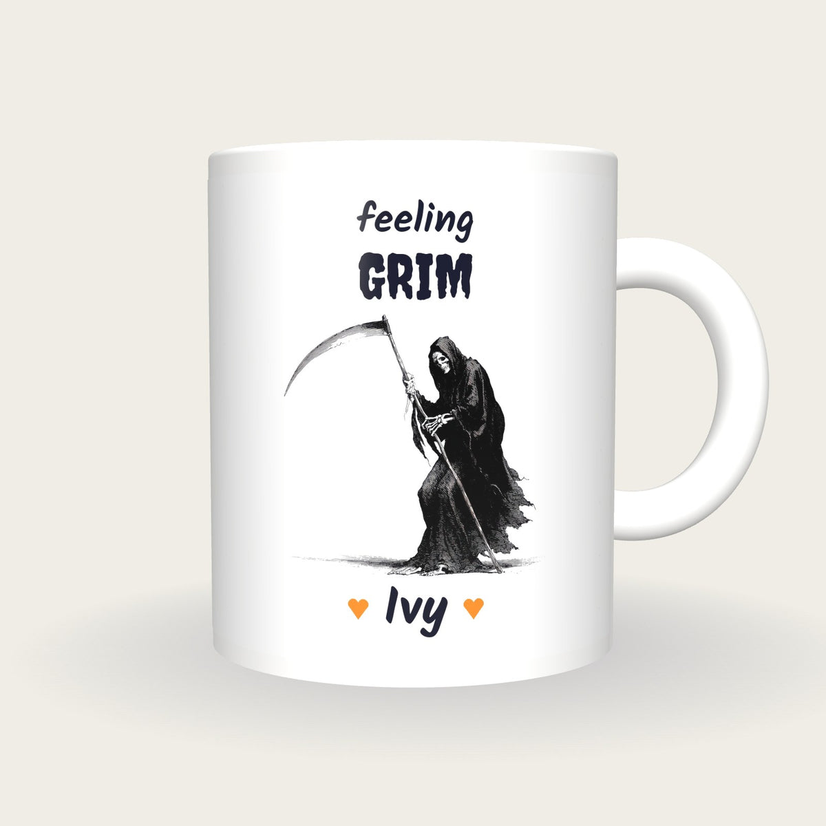 Personalised Grim Reaper Mug, Feeling Grim, front