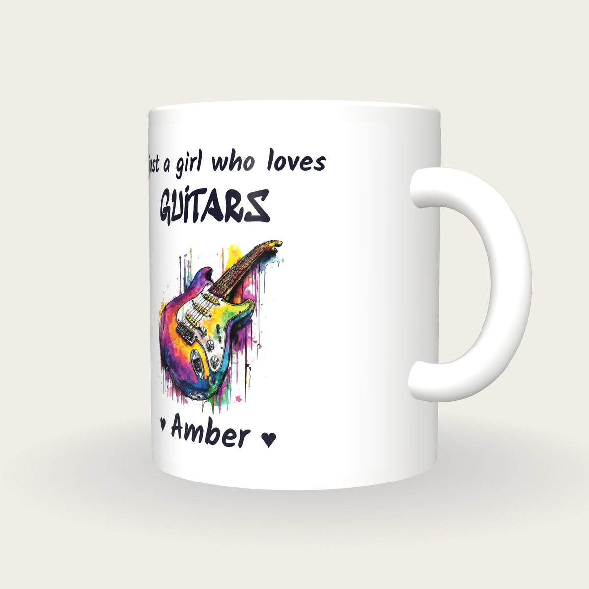 Personalised Guitar Mug, Just A Girl Who Loves Guitars, three-quarter view