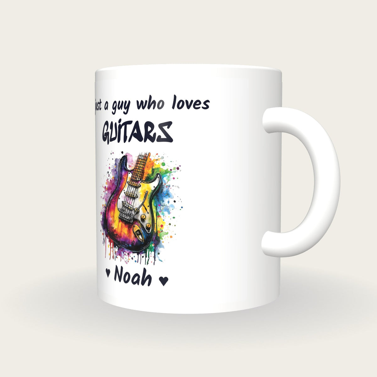 Personalised Guitar Mug, Just A Guy Who Loves Guitars, three-quarter view