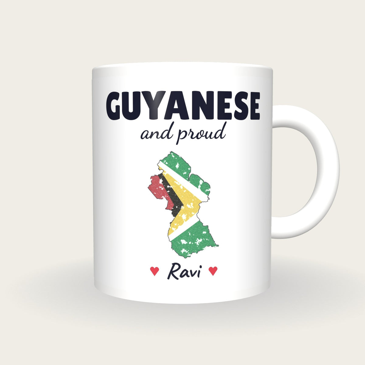 Personalised Guyana Map Mug, Guyanese And Proud, front