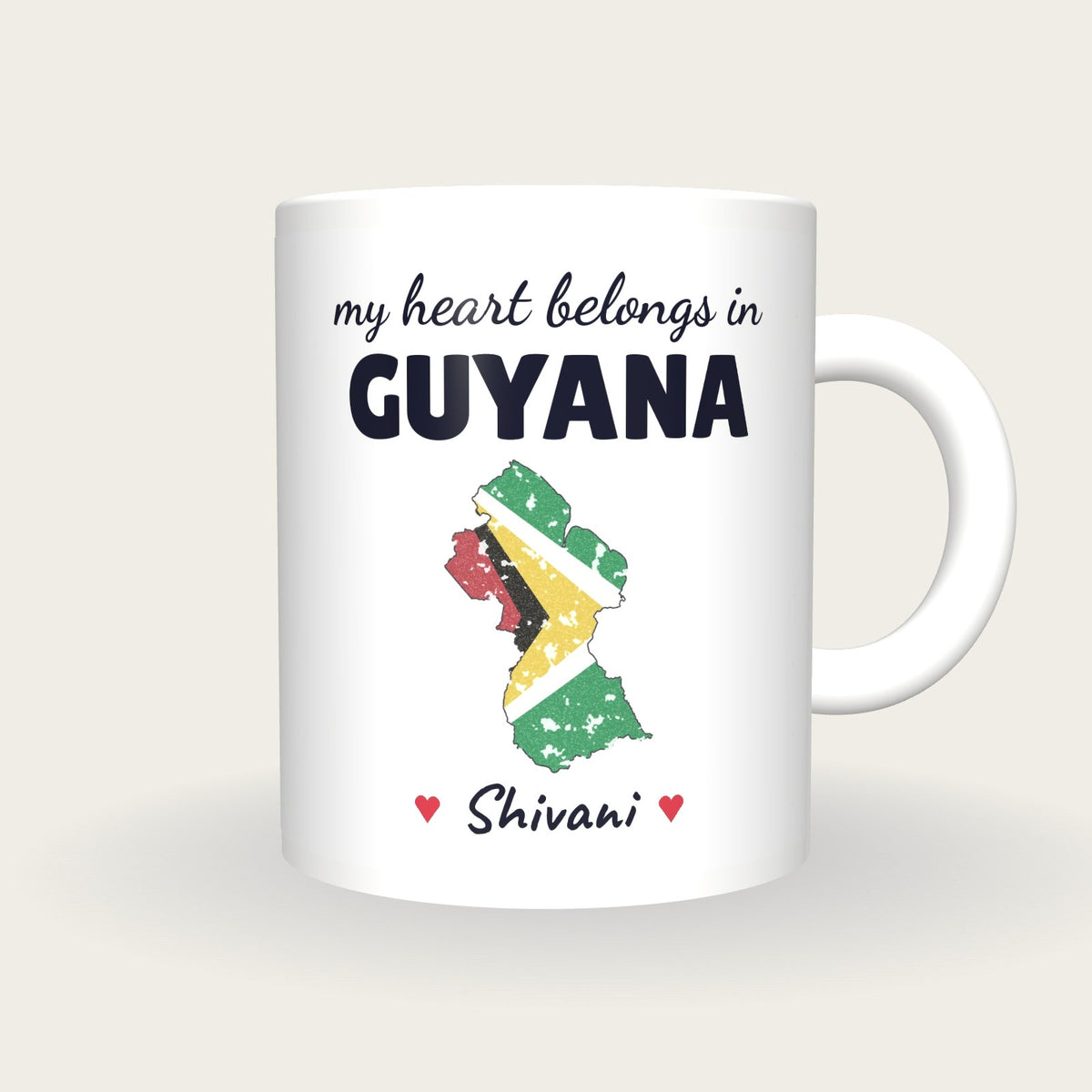 Personalised Guyana Map Mug, My Heart Belongs In Guyana, front