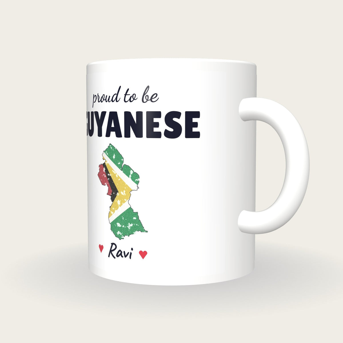 Personalised Guyana Map Mug, Proud To Be Guyanese, three-quarter view
