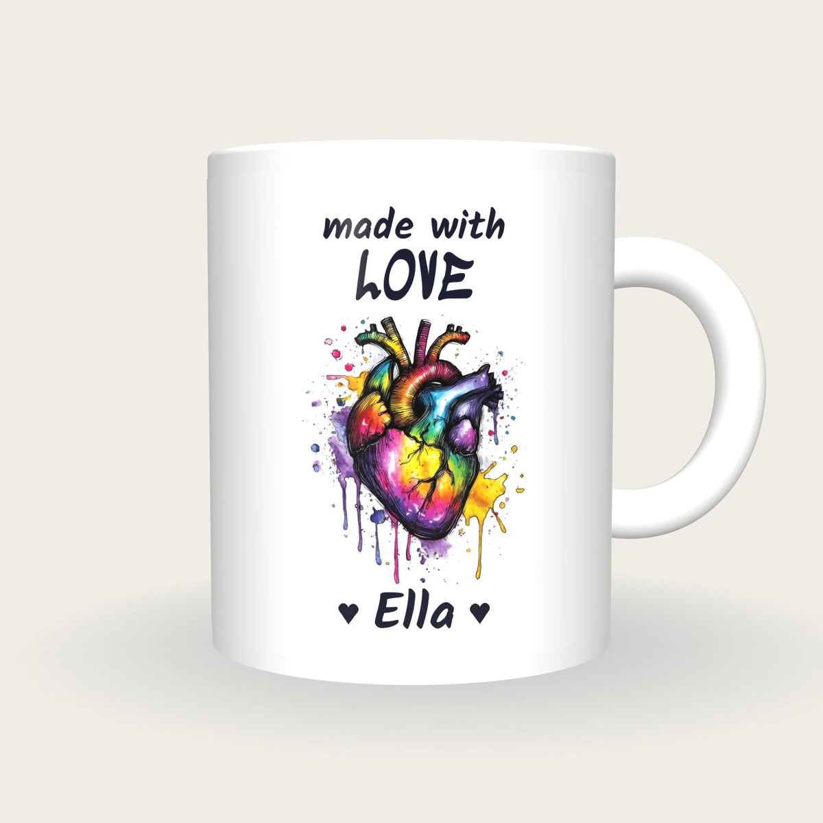 Personalised Heart Mug, Made With Love, front