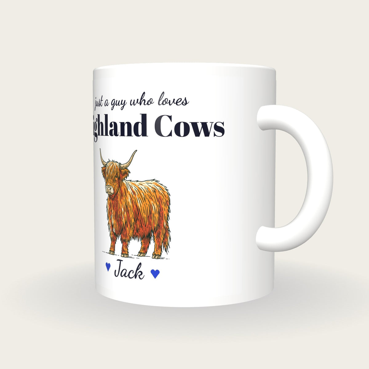 Personalised Highland Cow Mug, Just A Guy Who Loves Highland Cows, three-quarter view