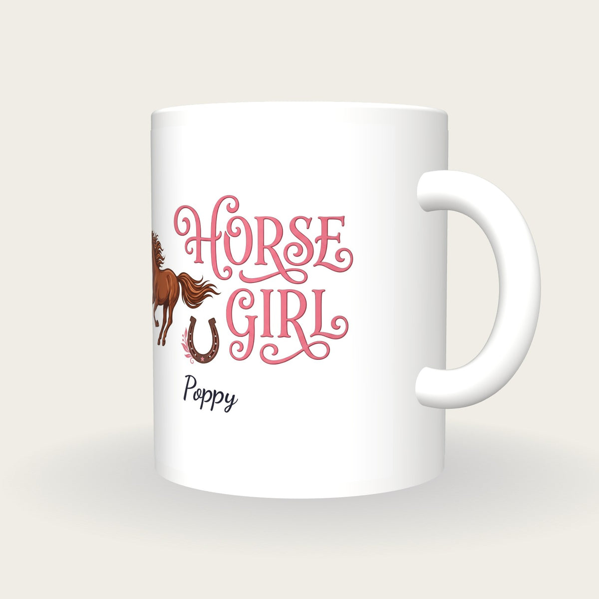 Personalised Horse Girl Mug, three-quarter view