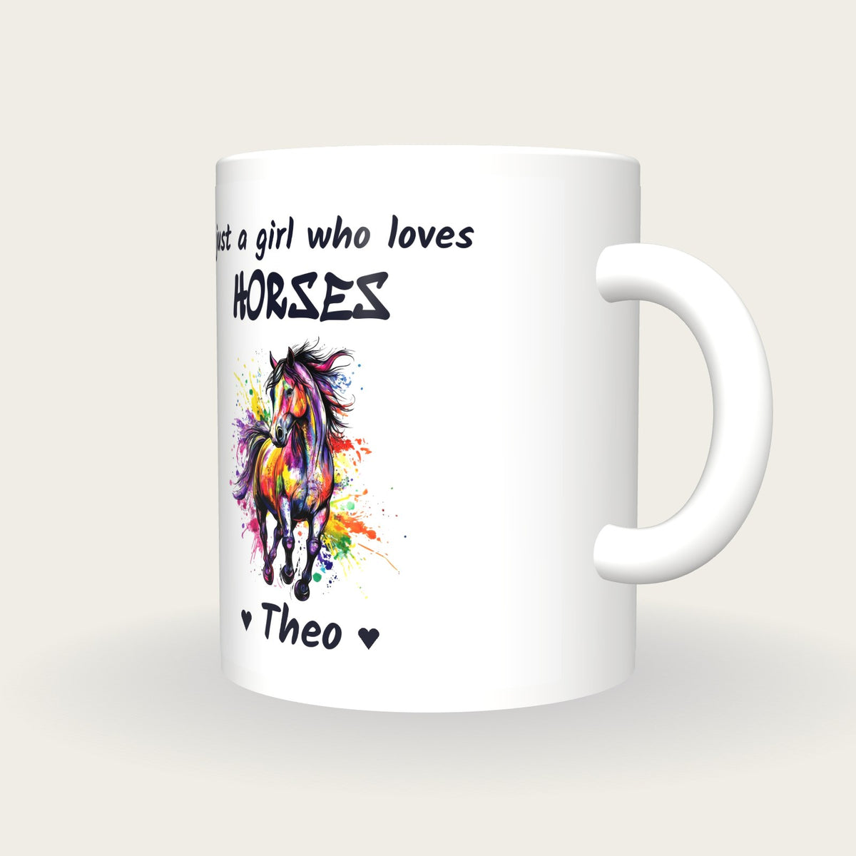 Personalised Horse Mug, Just A Girl Who Loves Horses, three-quarter view