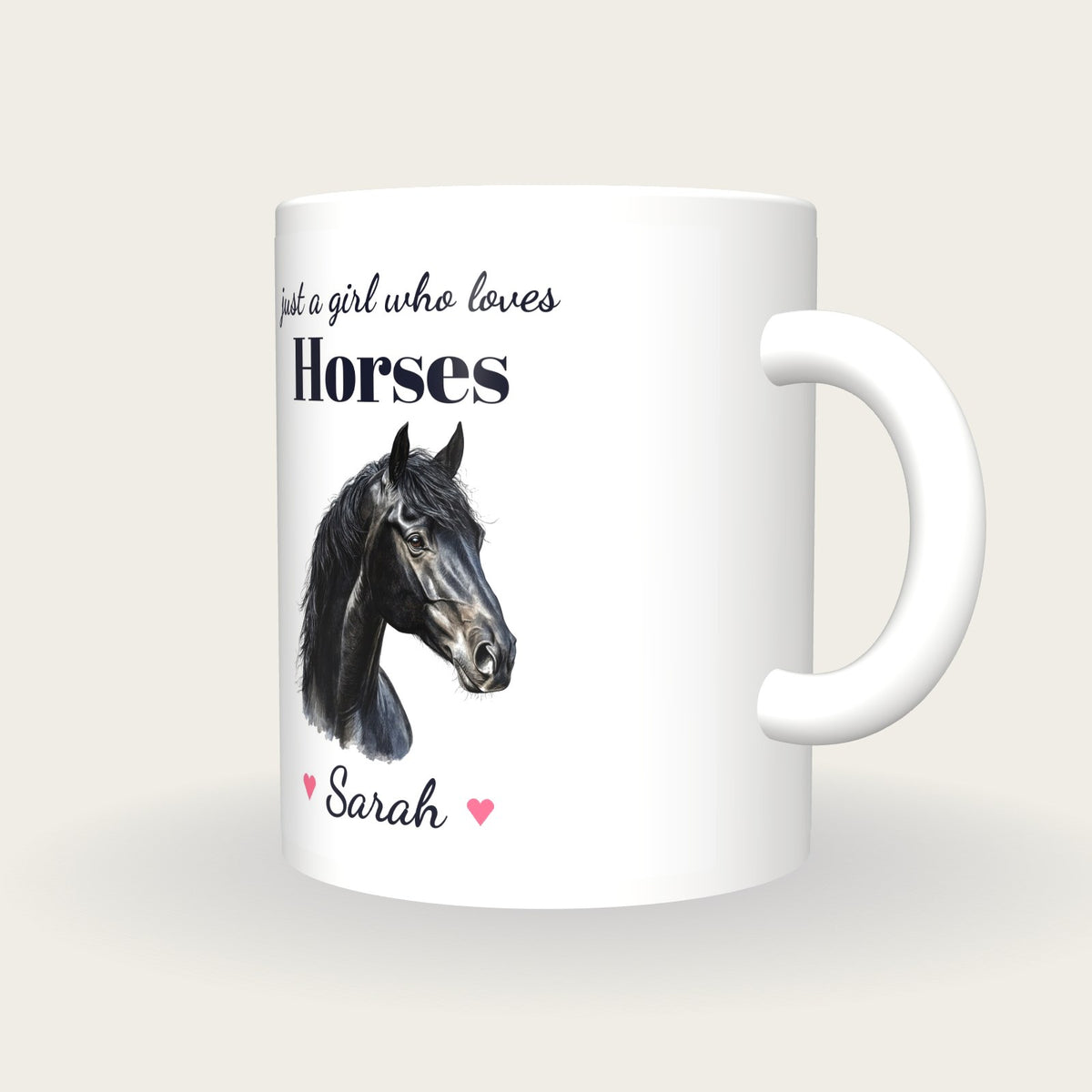 Personalised Horse Mug, Just A Girl Who Loves Horses, three-quarter view