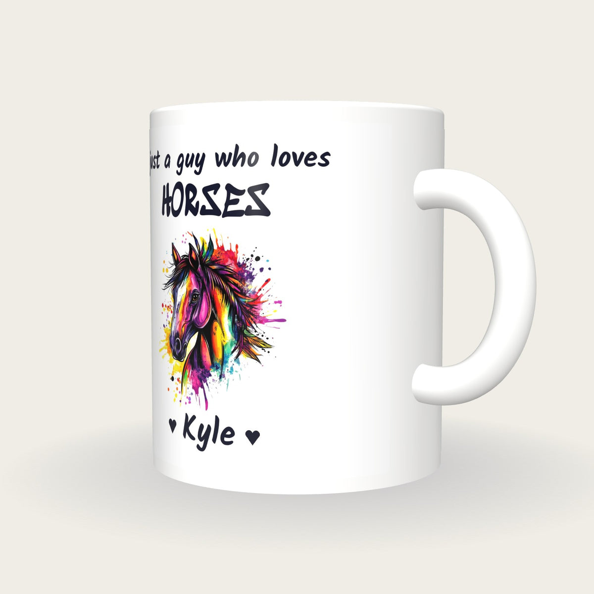 Personalised Horse Mug, Just A Guy Who Loves Horses, three-quarter view
