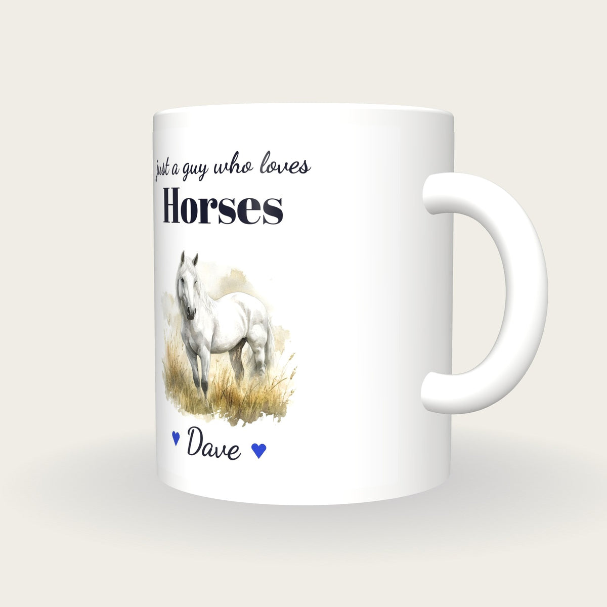 Personalised Horse Mug, Just A Guy Who Loves Horses, three-quarter view