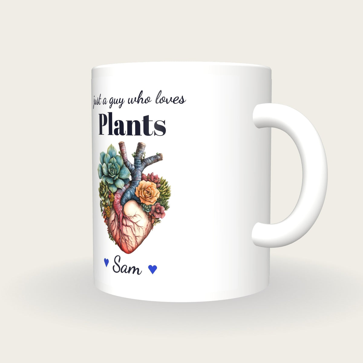 Personalised House Plant Mug, Just A Guy Who Loves Plants, three-quarter view