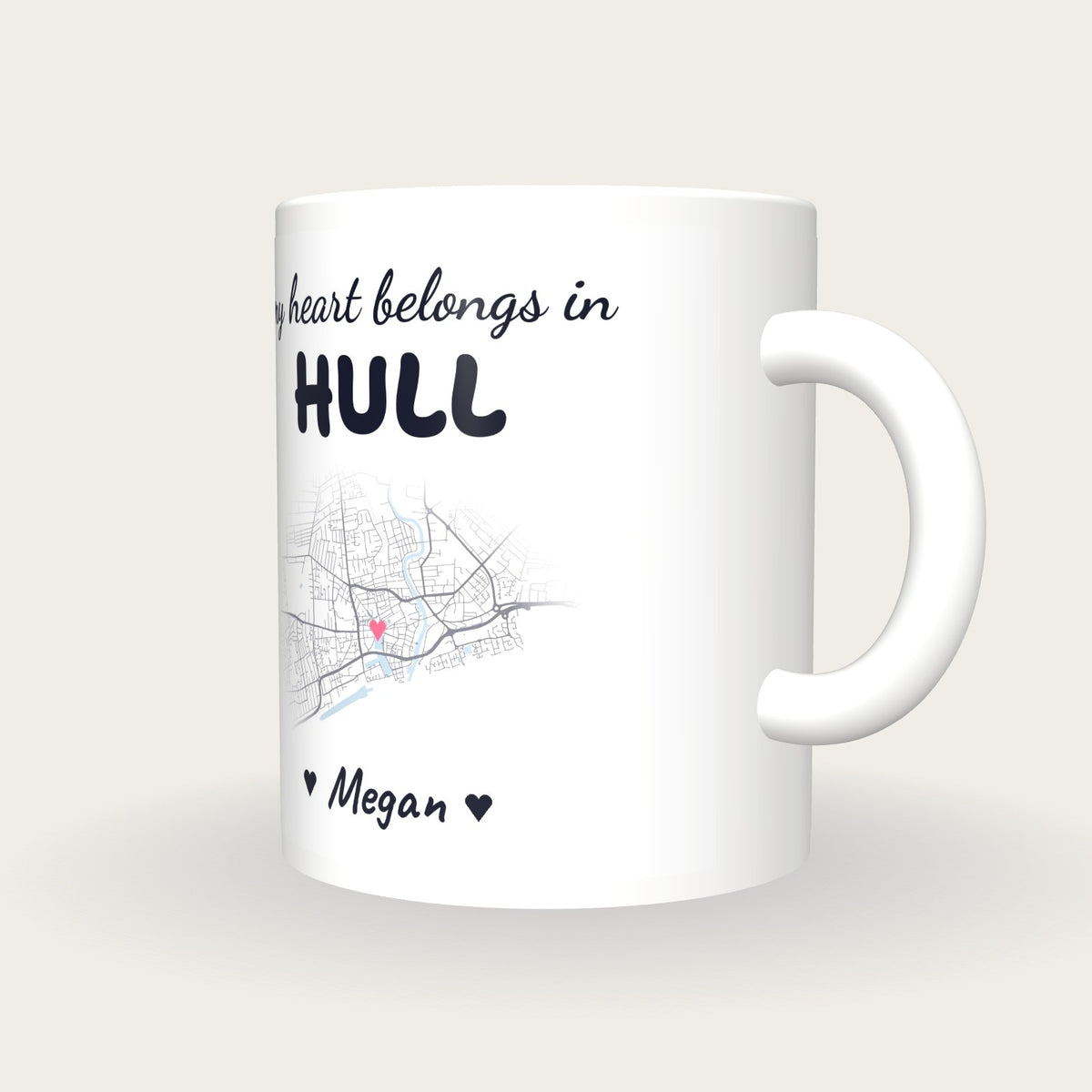 Personalised Hull Map Mug, My Heart Belongs In Hull, three-quarter view