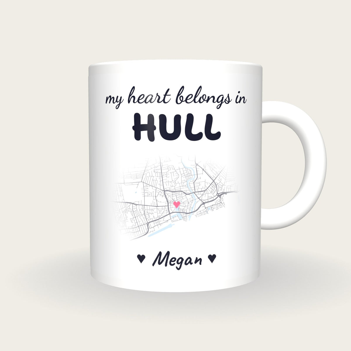 Personalised Hull Map Mug, My Heart Belongs In Hull, front