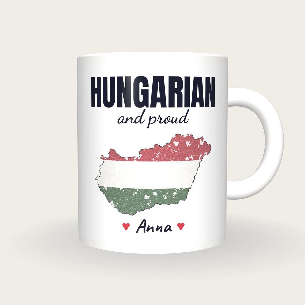 Personalised Hungary Map Mug, Hungarian And Proud, front
