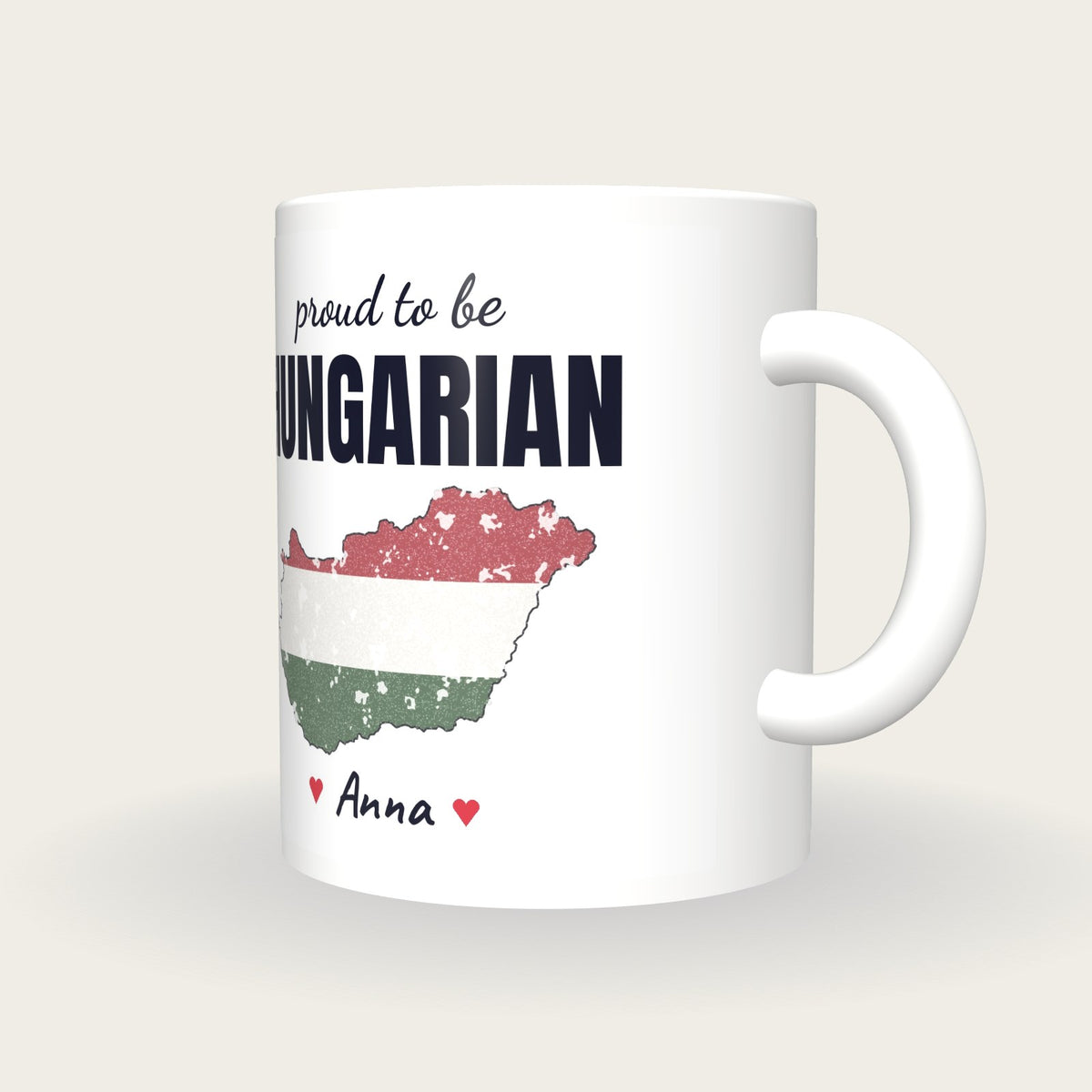 Personalised Hungary Map Mug, Proud To Be Hungarian, three-quarter view