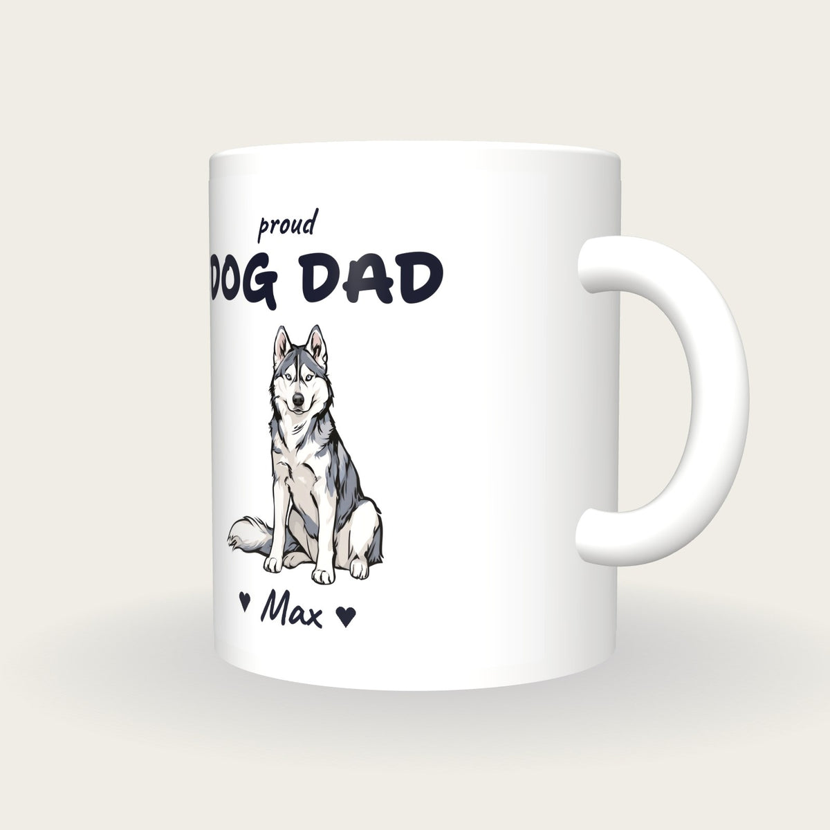 Personalised Husky Dog Dad Mug, three-quarter view
