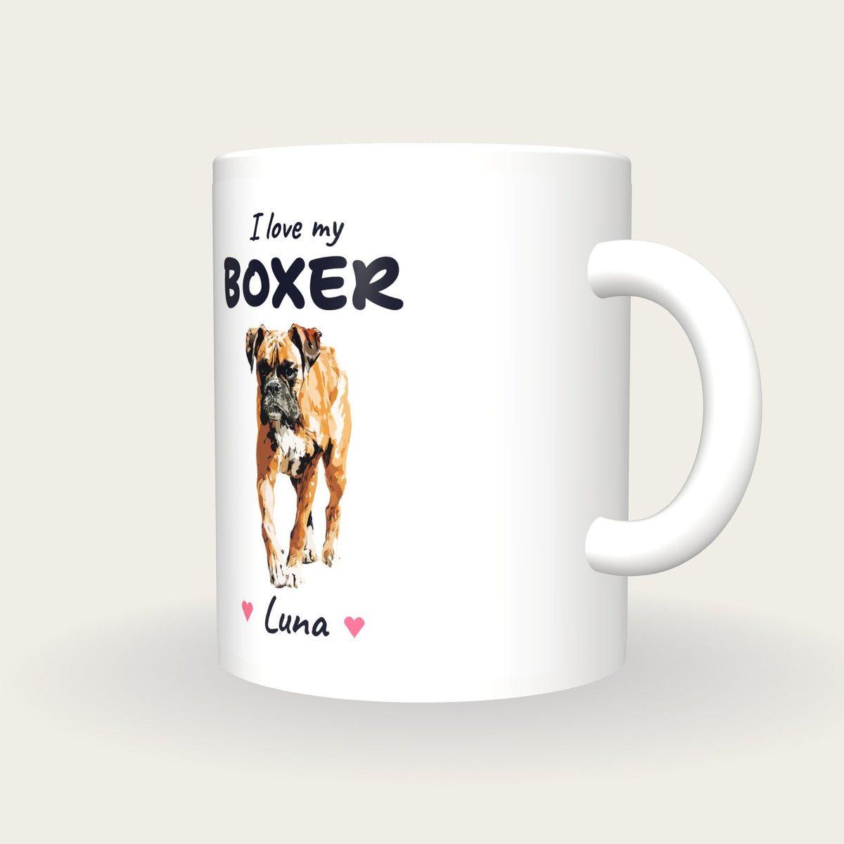 Personalised I Love My Boxer Mug, three-quarter view