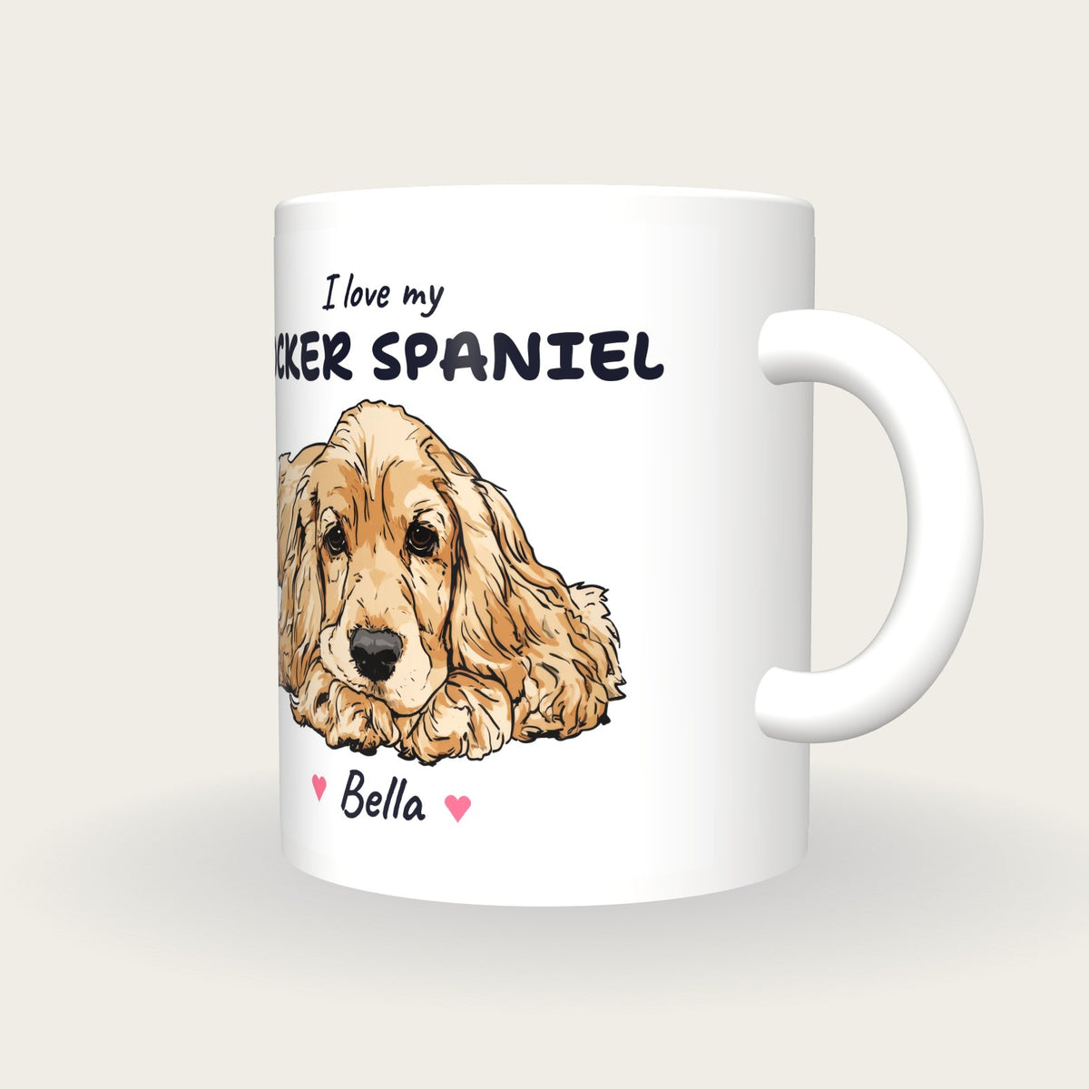 Personalised I Love My Cocker Spaniel Mug, three-quarter view