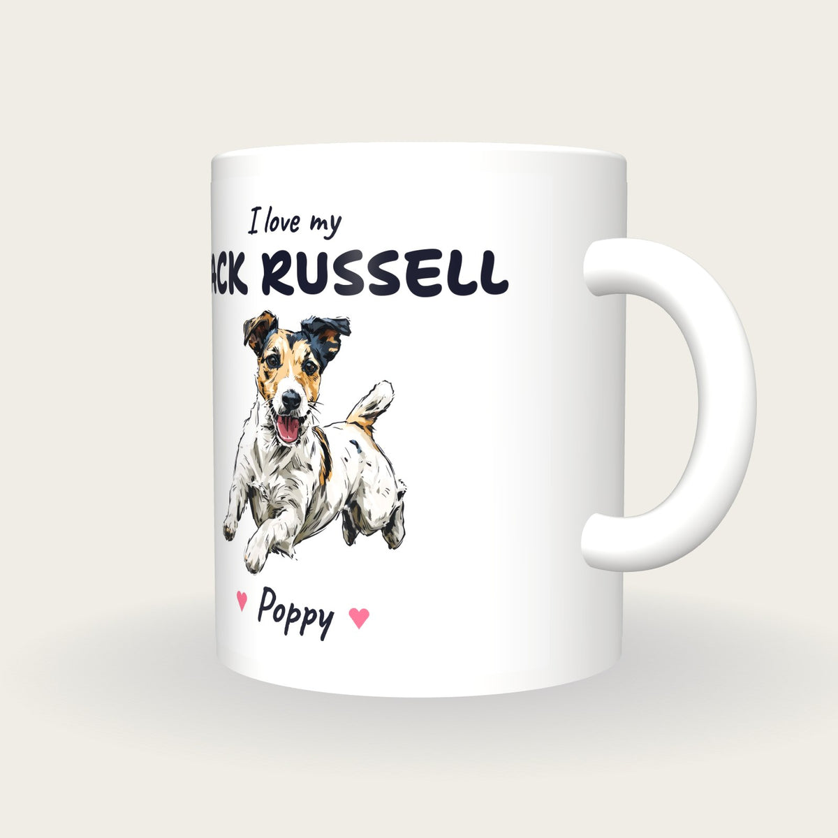 Personalised I Love My Jack Russell Mug, three-quarter view
