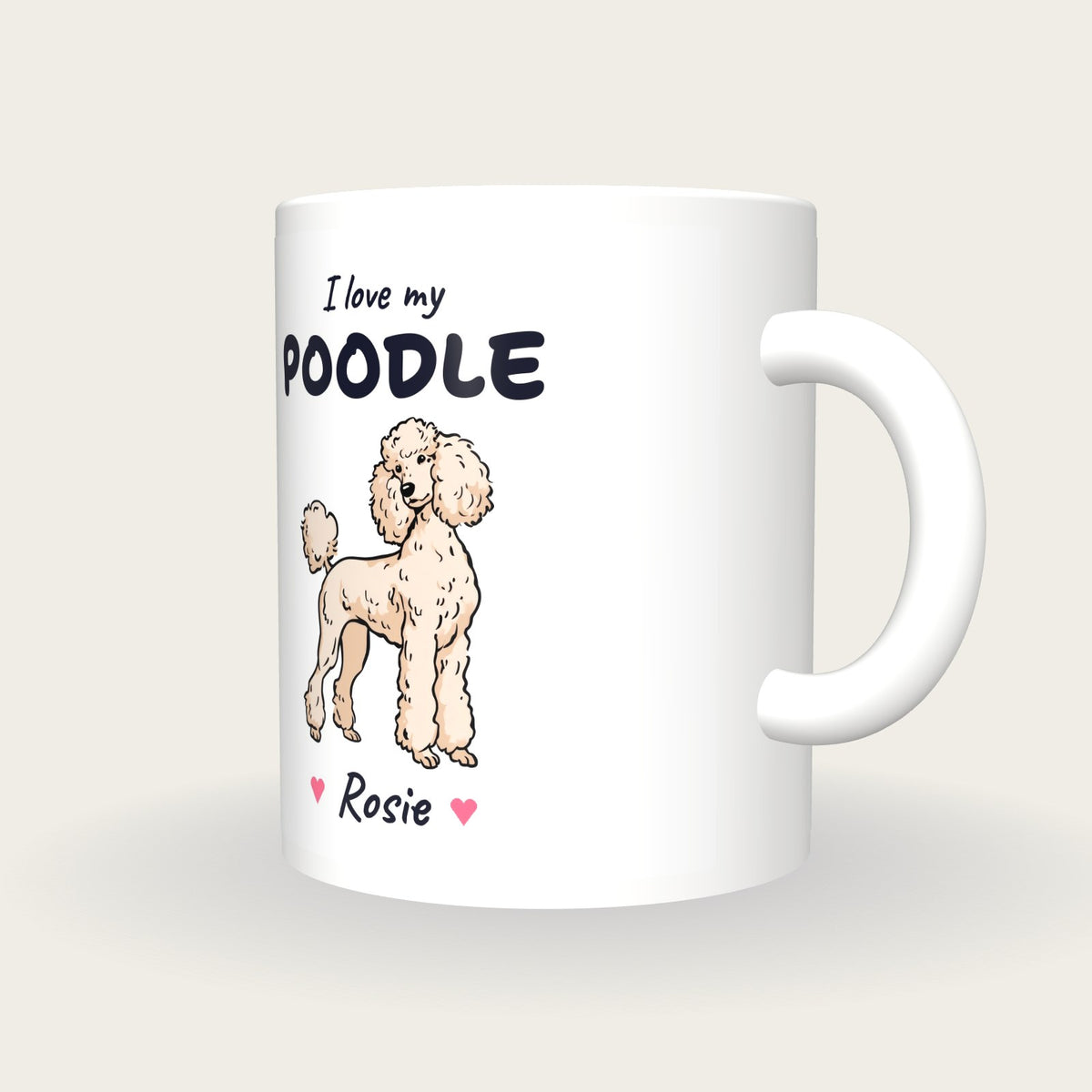 Personalised I Love My Poodle Mug, three-quarter view