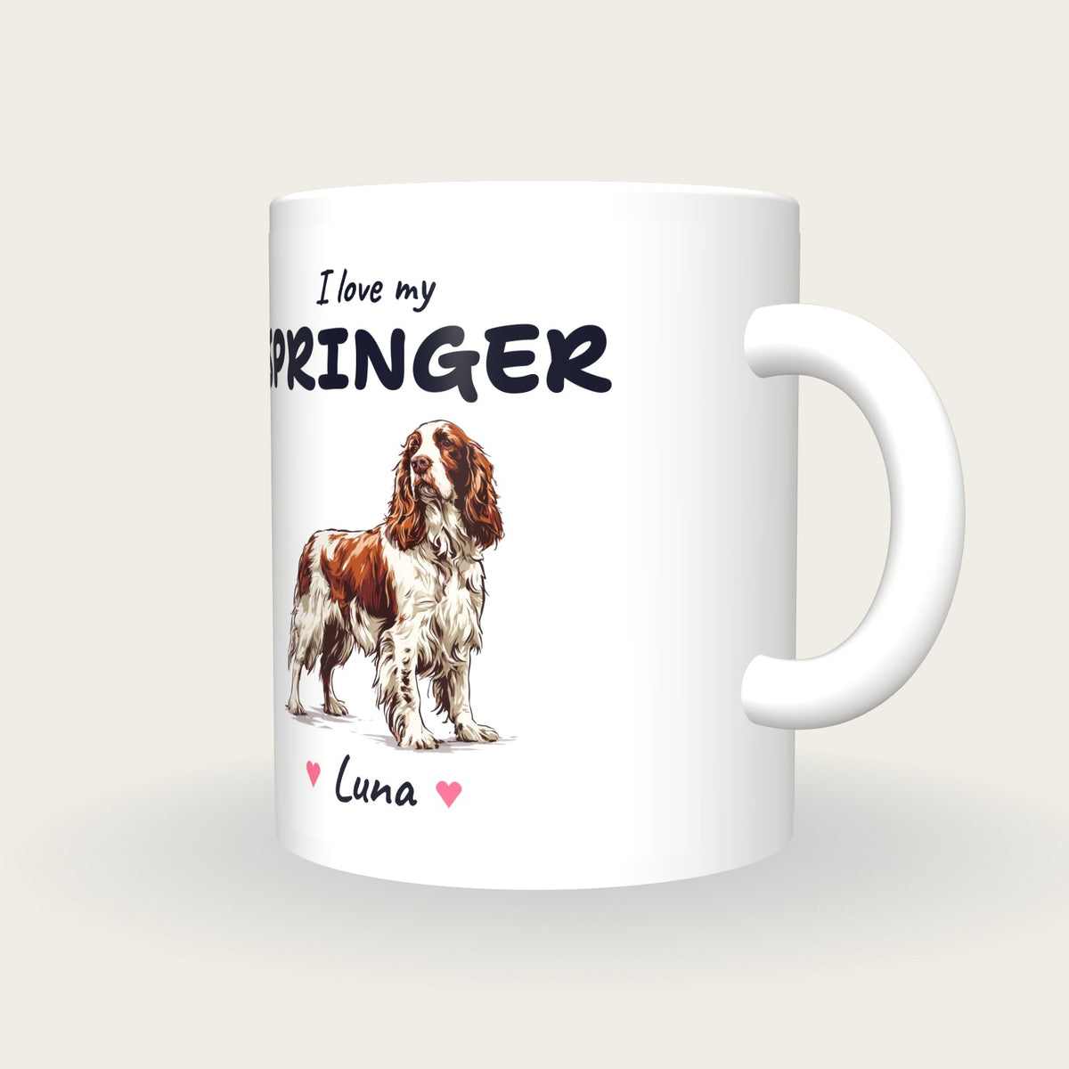 Personalised I Love My Springer Spaniel Mug, three-quarter view