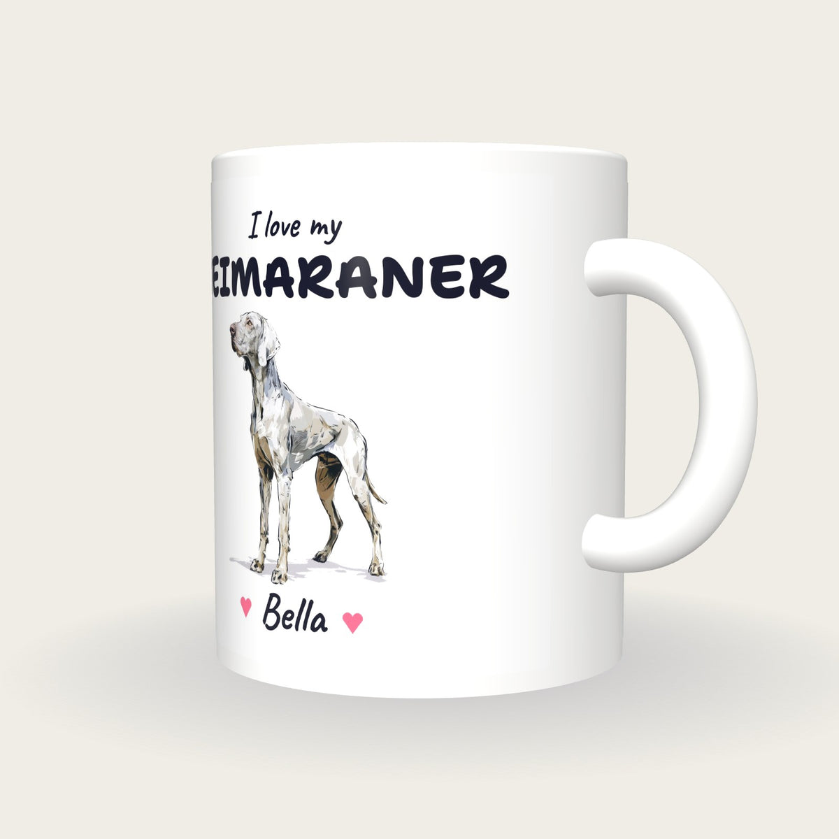 Personalised I Love My Weimaraner Mug, three-quarter view