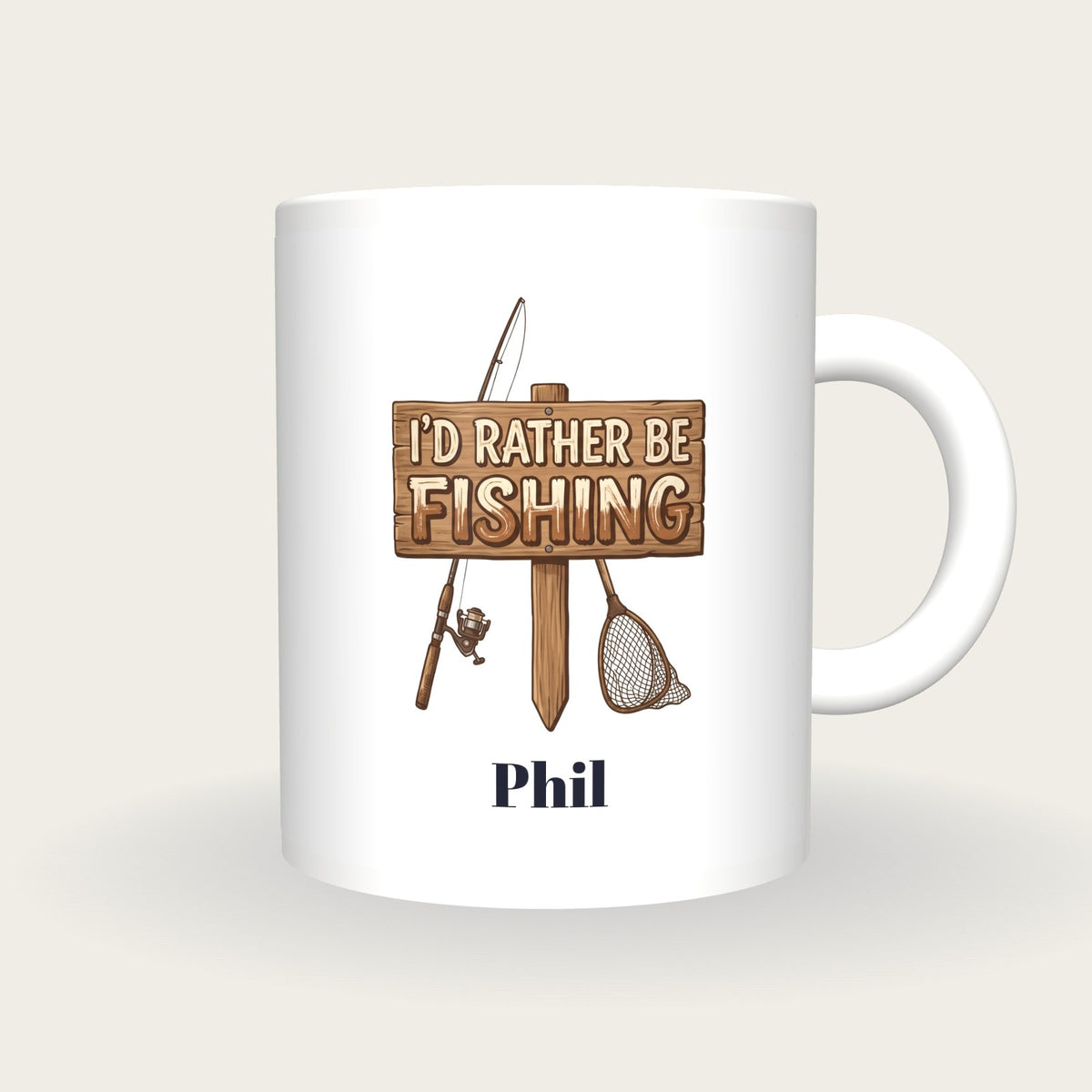Personalised I'd Rather Be Fishing Mug, front