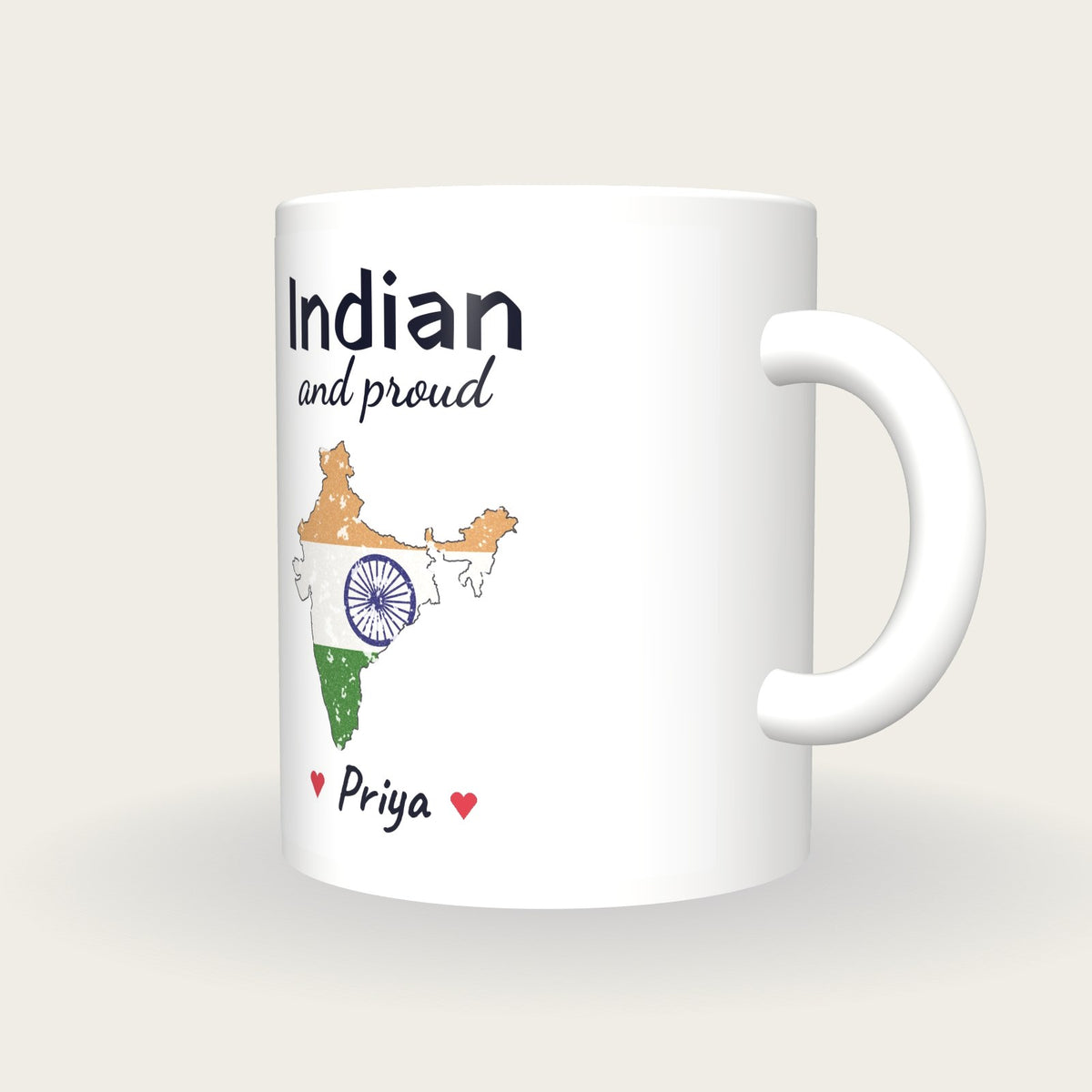 Personalised India Map Mug, Indian And Proud, three-quarter view