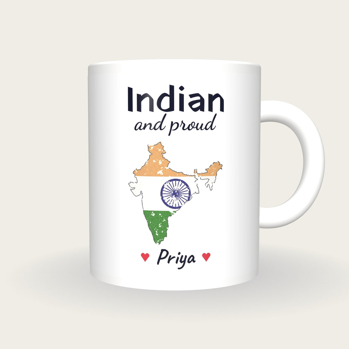 Personalised India Map Mug, Indian And Proud, front