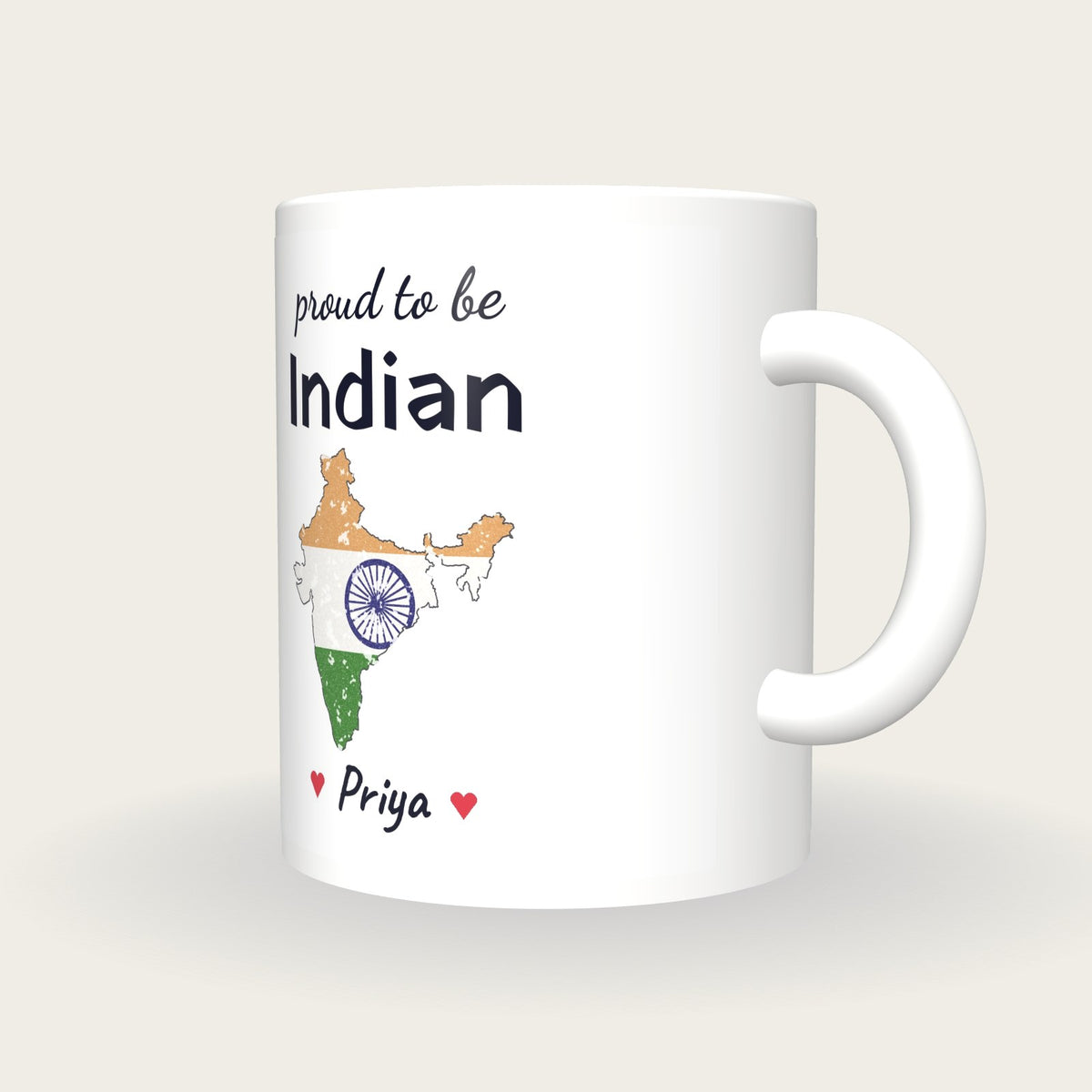 Personalised India Map Mug, Proud To Be Indian, three-quarter view