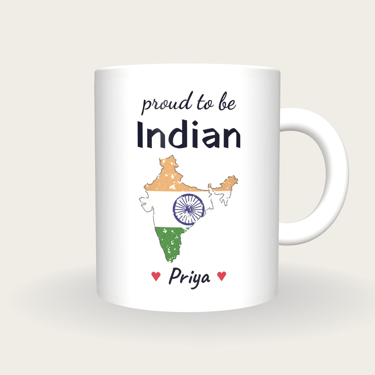 Personalised India Map Mug, Proud To Be Indian, front
