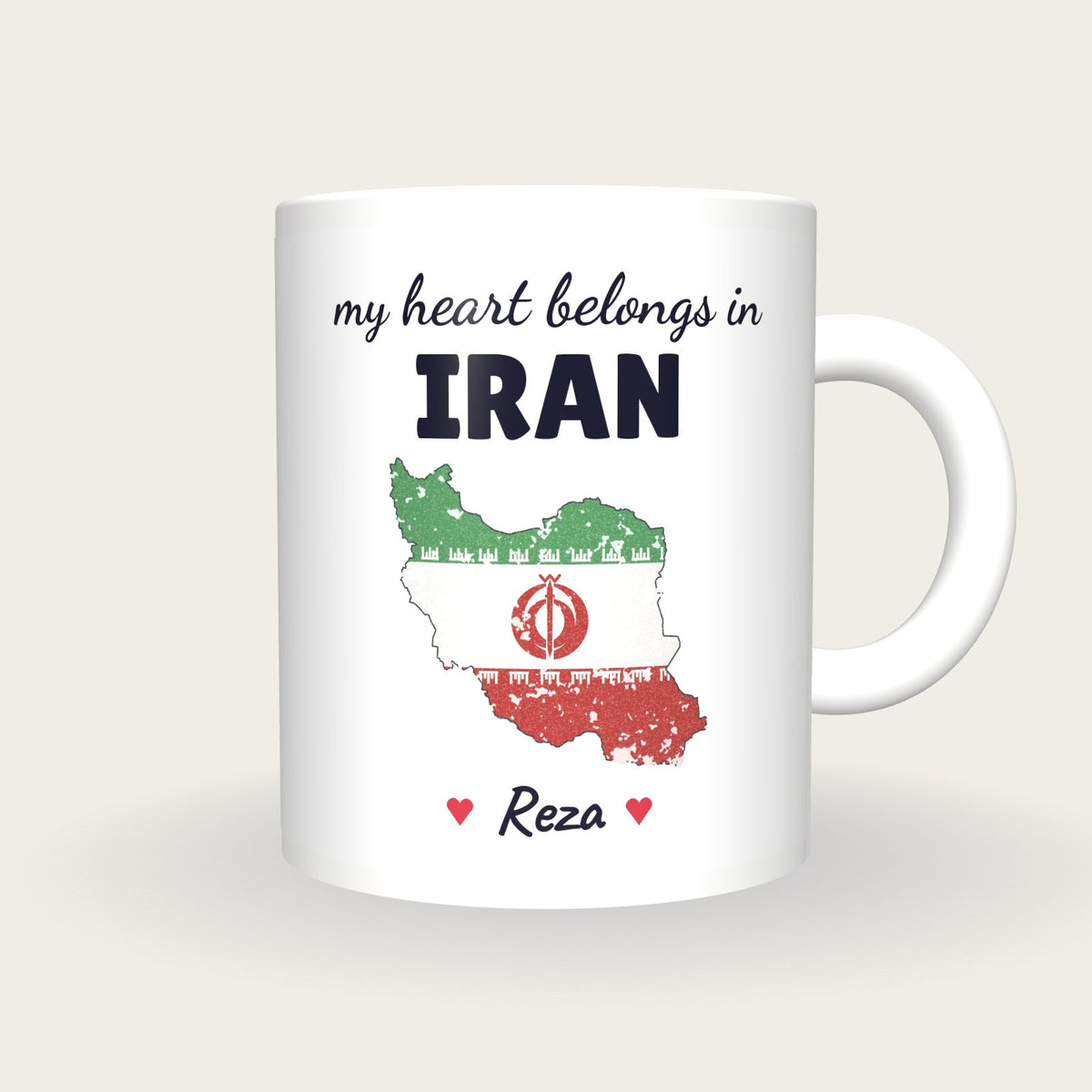 Personalised Iran Map Mug, My Heart Belongs In Iran, front