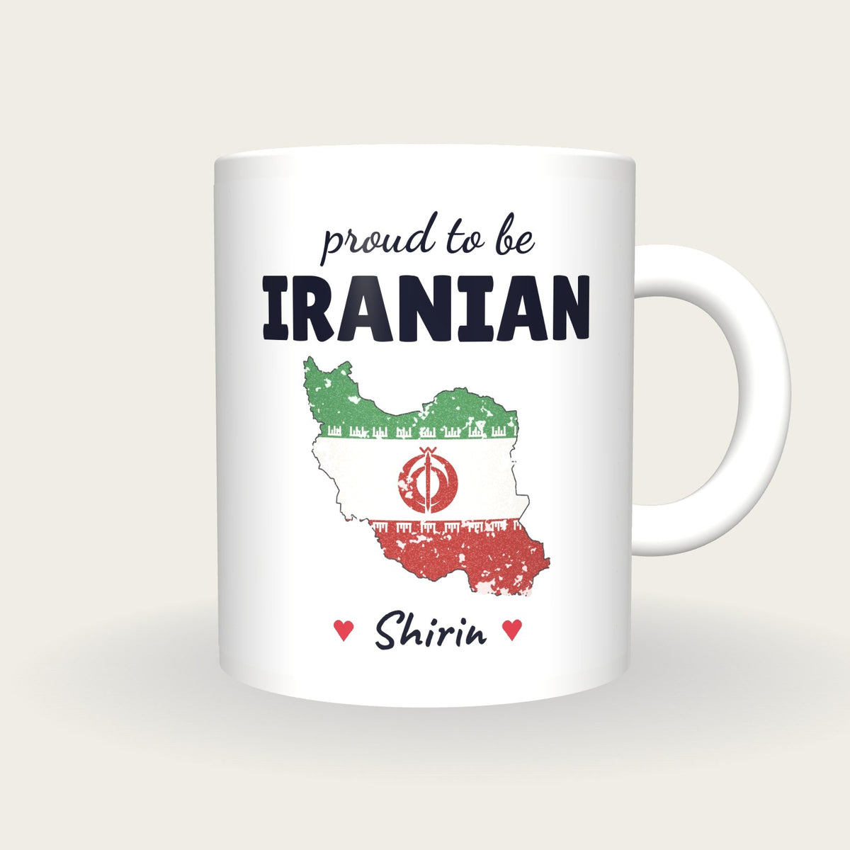 Personalised Iran Map Mug, Proud To Be Iranian, front