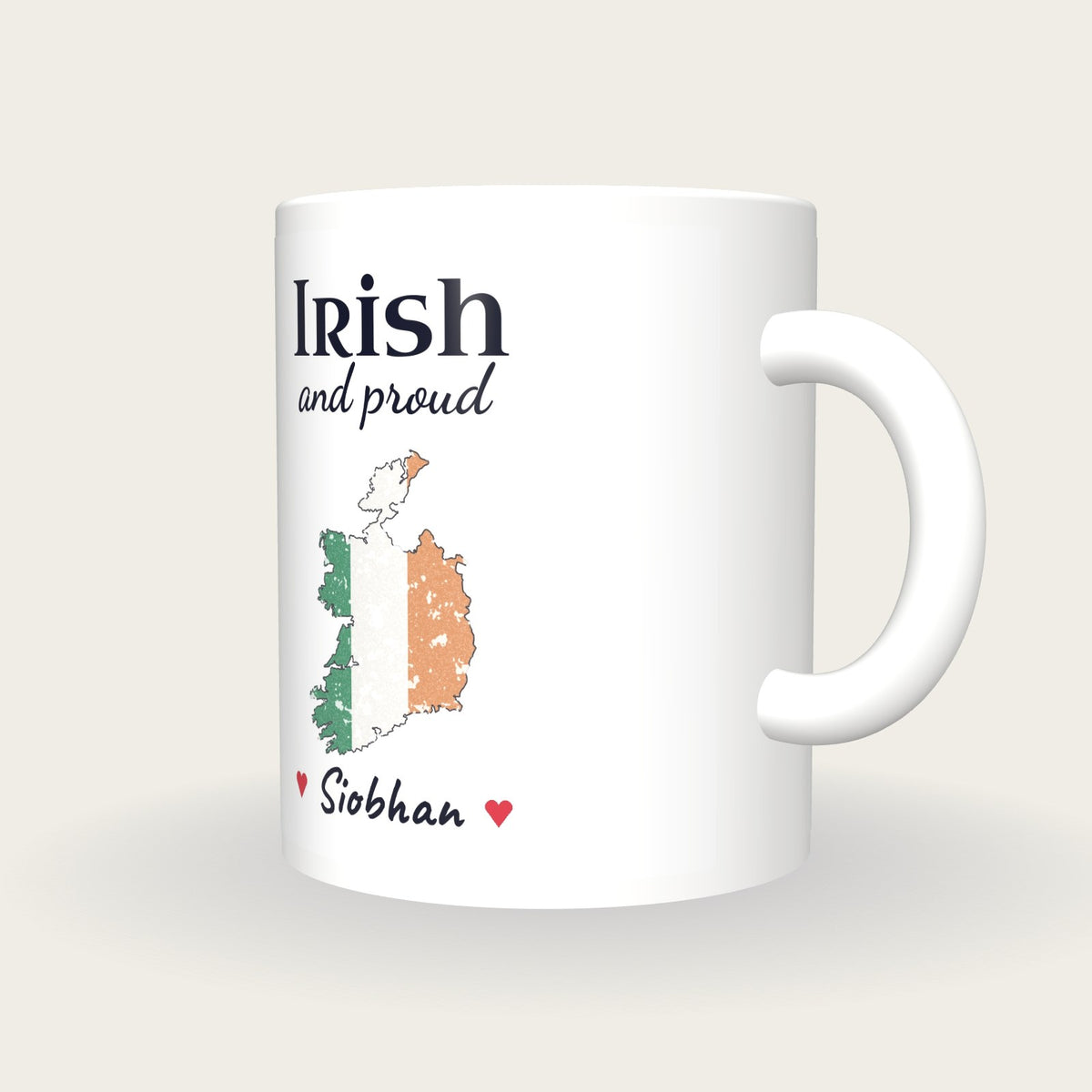 Personalised Ireland Map Mug, Irish And Proud, three-quarter view